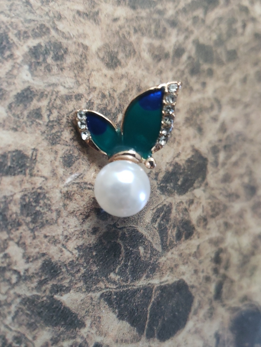 Pearl Stud Earrings with Blue-Green Leaf Accents - Women Jewelry